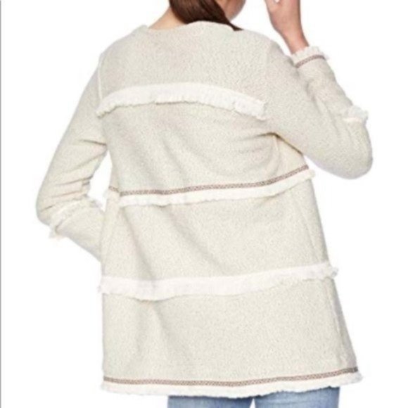 Fringe Accent Open Front Cream Boho Sweater NEW Size Large NWT - Picture 8 of 11